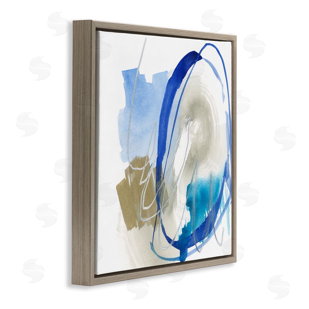 Jennifer Goldberger Circular Abstraction Chaotic Rigid Lines Blue Brown Brown Floating Frame Canvas Wall Art Print