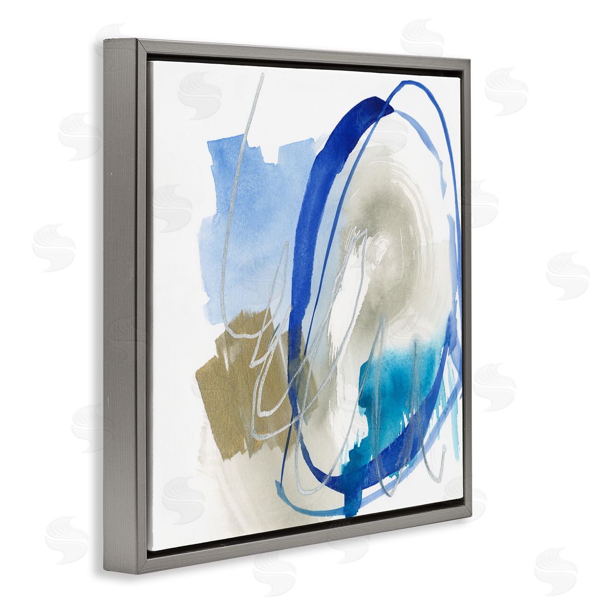 Jennifer Goldberger Circular Abstraction Chaotic Rigid Lines Blue Brown Gray Floating Frame Canvas Wall Art Print