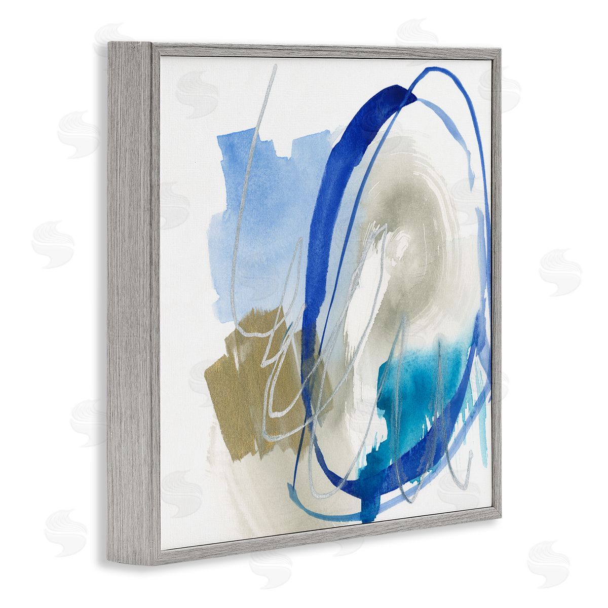 Jennifer Goldberger Circular Abstraction Chaotic Rigid Lines Blue Brown Gray Framed Glicee Wall Art Print