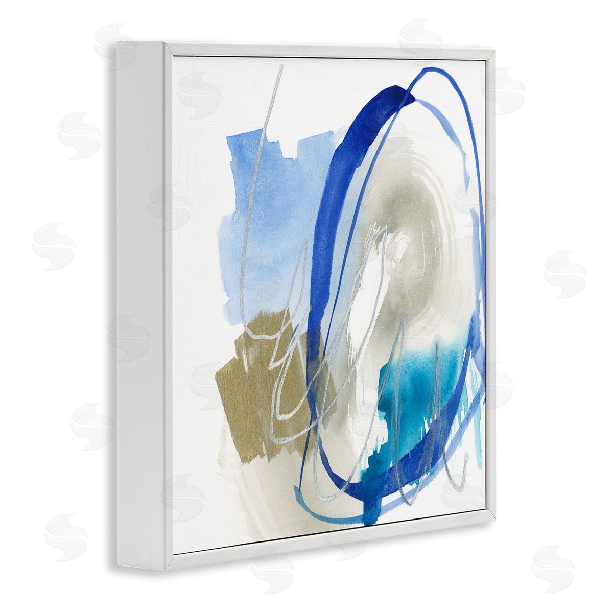 Jennifer Goldberger Circular Abstraction Chaotic Rigid Lines Blue Brown White Framed Glicee Wall Art Print