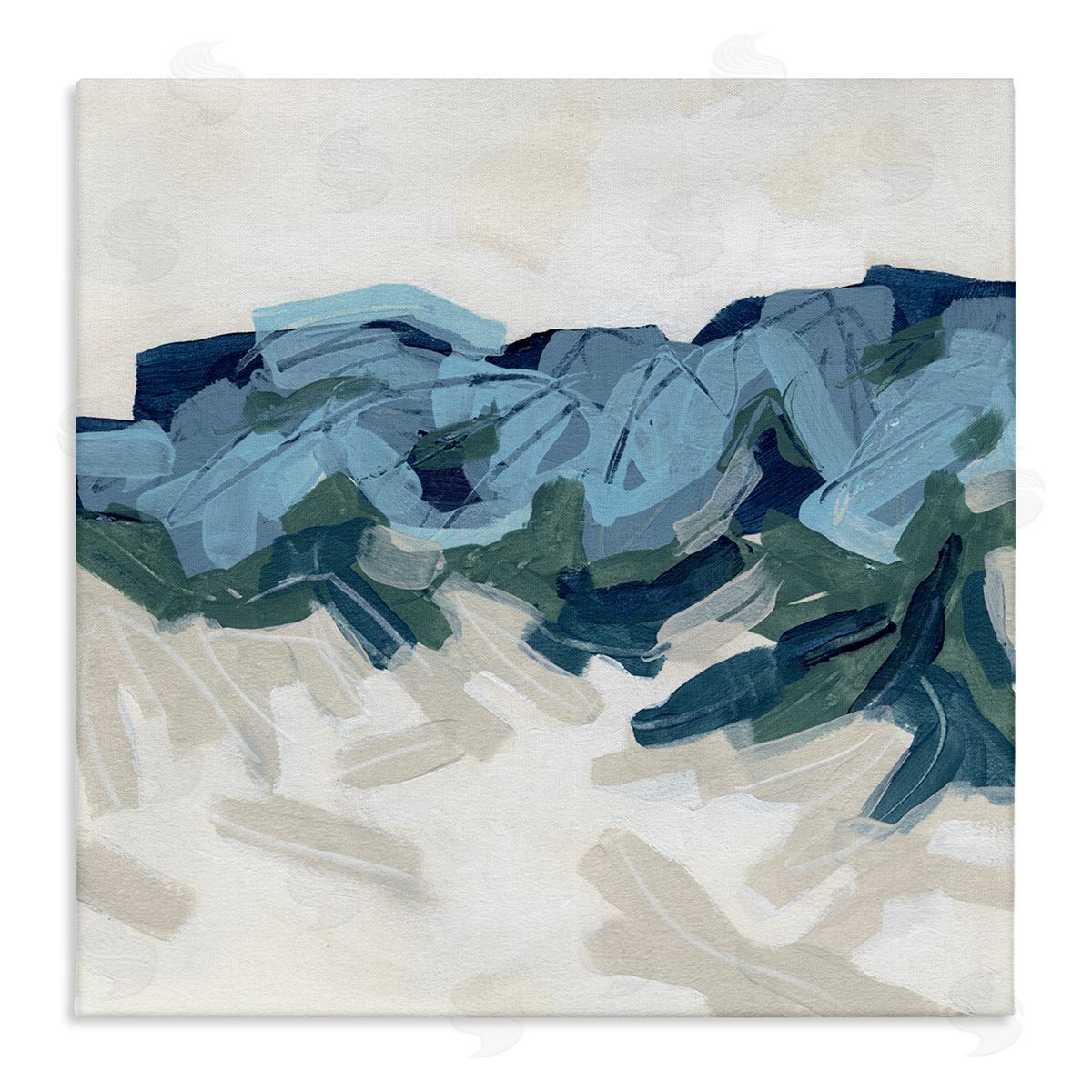 June Erica Vess Busy Beach Tide Wave Abstraction Blue Movement Stretched Canvas Wall Art Print