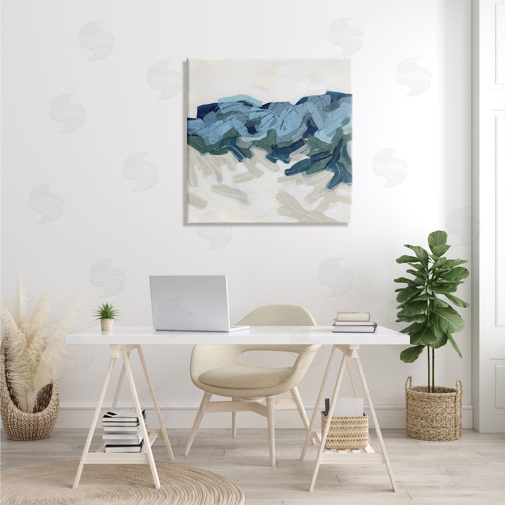 June Erica Vess Busy Beach Tide Wave Abstraction Blue Movement Canvas Wall Art in Room