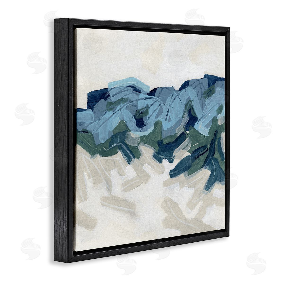 June Erica Vess Busy Beach Tide Wave Abstraction Blue Movement Black Floating Frame Canvas Wall Art Print