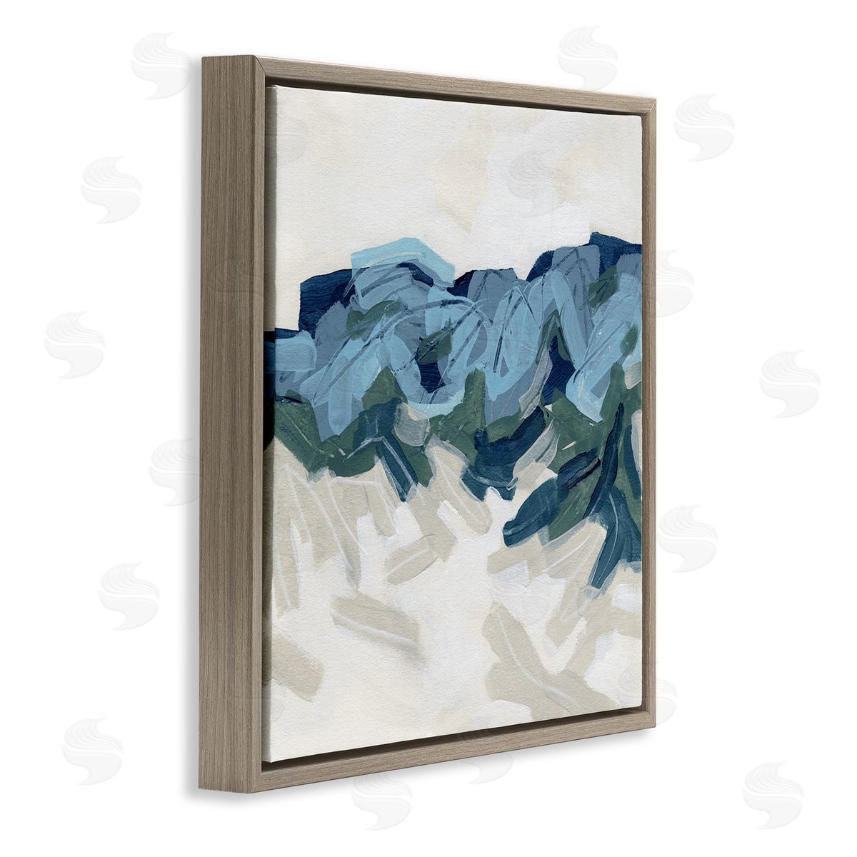June Erica Vess Busy Beach Tide Wave Abstraction Blue Movement Brown Floating Frame Canvas Wall Art Print