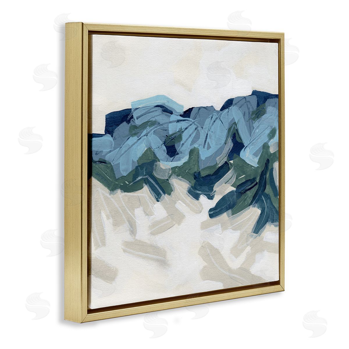 June Erica Vess Busy Beach Tide Wave Abstraction Blue Movement Gold Floating Frame Canvas Wall Art Print