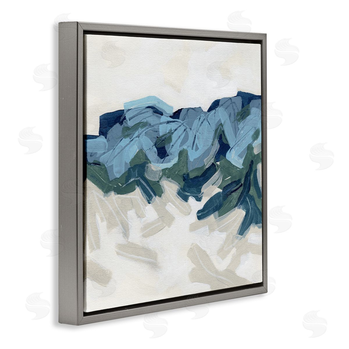 June Erica Vess Busy Beach Tide Wave Abstraction Blue Movement Gray Floating Frame Canvas Wall Art Print