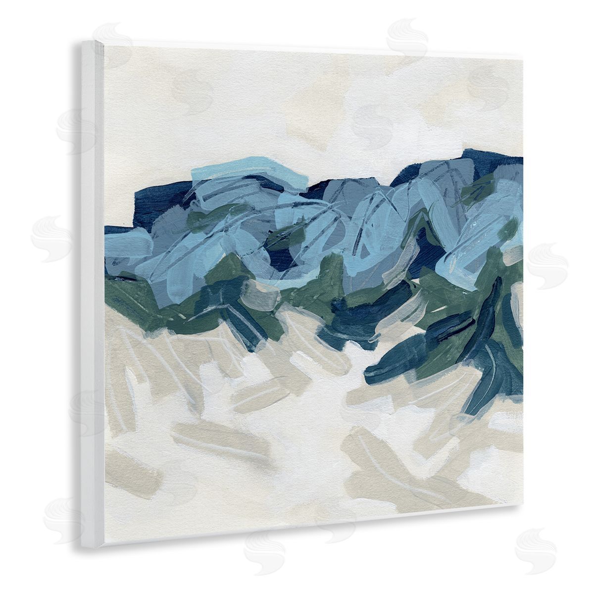 June Erica Vess Busy Beach Tide Wave Abstraction Blue Movement Wooden Wall Plaque Art Print