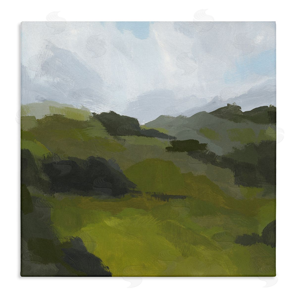 Jacob Green Cloudy Hill Top Horizon Contemporary Green Foliage Stretched Canvas Wall Art Print