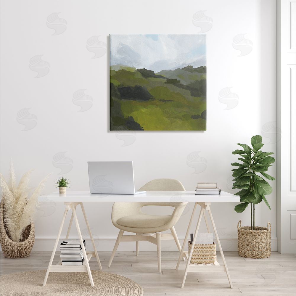 Jacob Green Cloudy Hill Top Horizon Contemporary Green Foliage Canvas Wall Art in Room