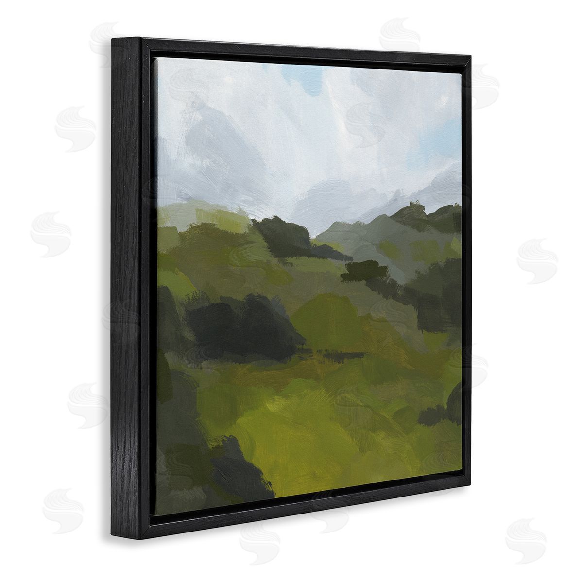 Jacob Green Cloudy Hill Top Horizon Contemporary Green Foliage Black Floating Frame Canvas Wall Art Print