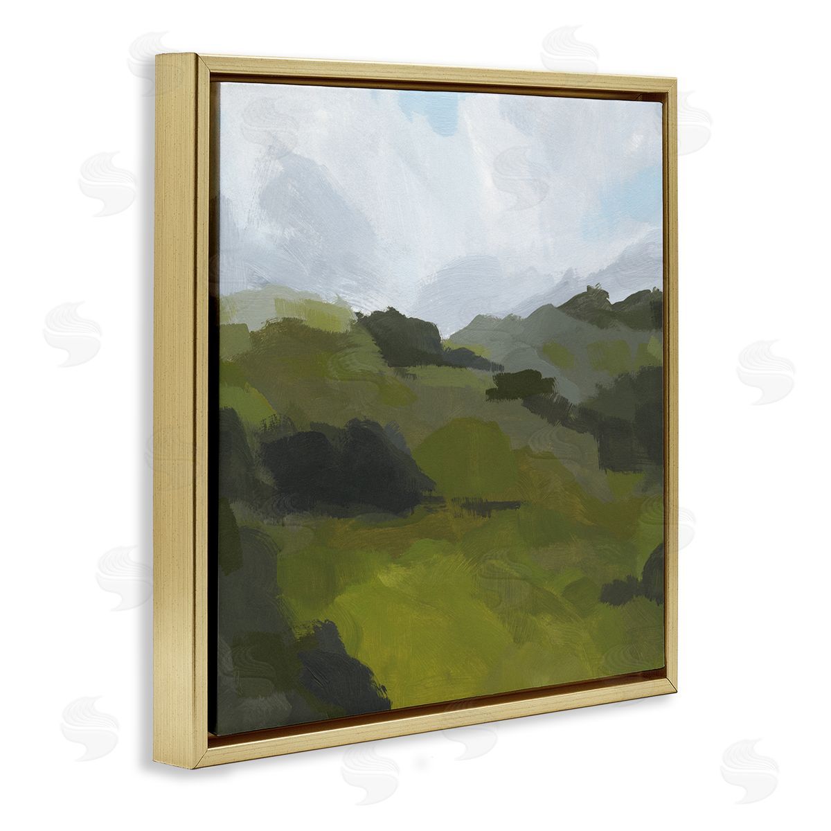 Jacob Green Cloudy Hill Top Horizon Contemporary Green Foliage Gold Floating Frame Canvas Wall Art Print