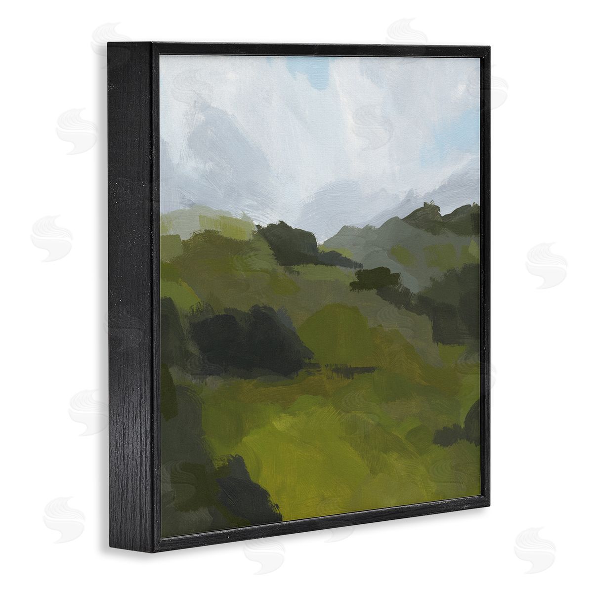 Jacob Green Cloudy Hill Top Horizon Contemporary Green Foliage Black Framed Glicee Wall Art Print