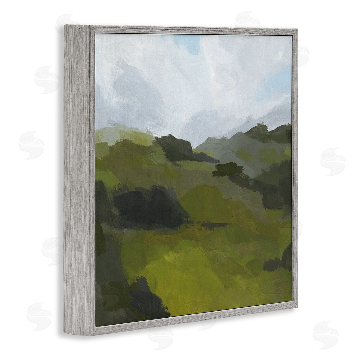 Jacob Green Cloudy Hill Top Horizon Contemporary Green Foliage Gray Framed Glicee Wall Art Print