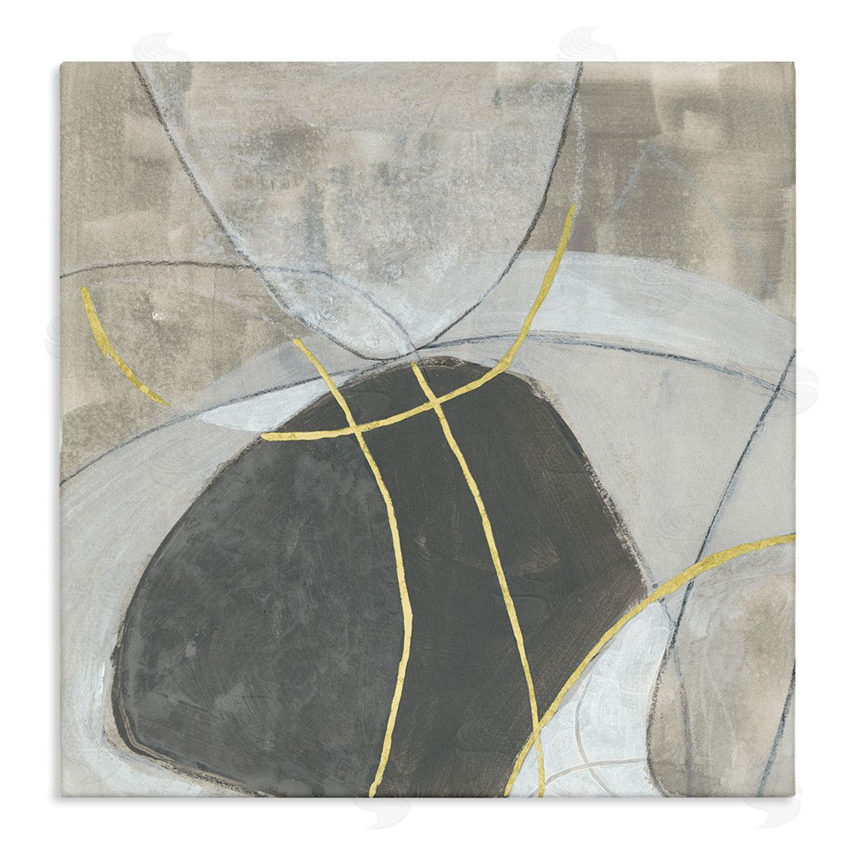 June Erica Vess Neutral Circular Line Abstraction Soft Layered Stones Stretched Canvas Wall Art Print