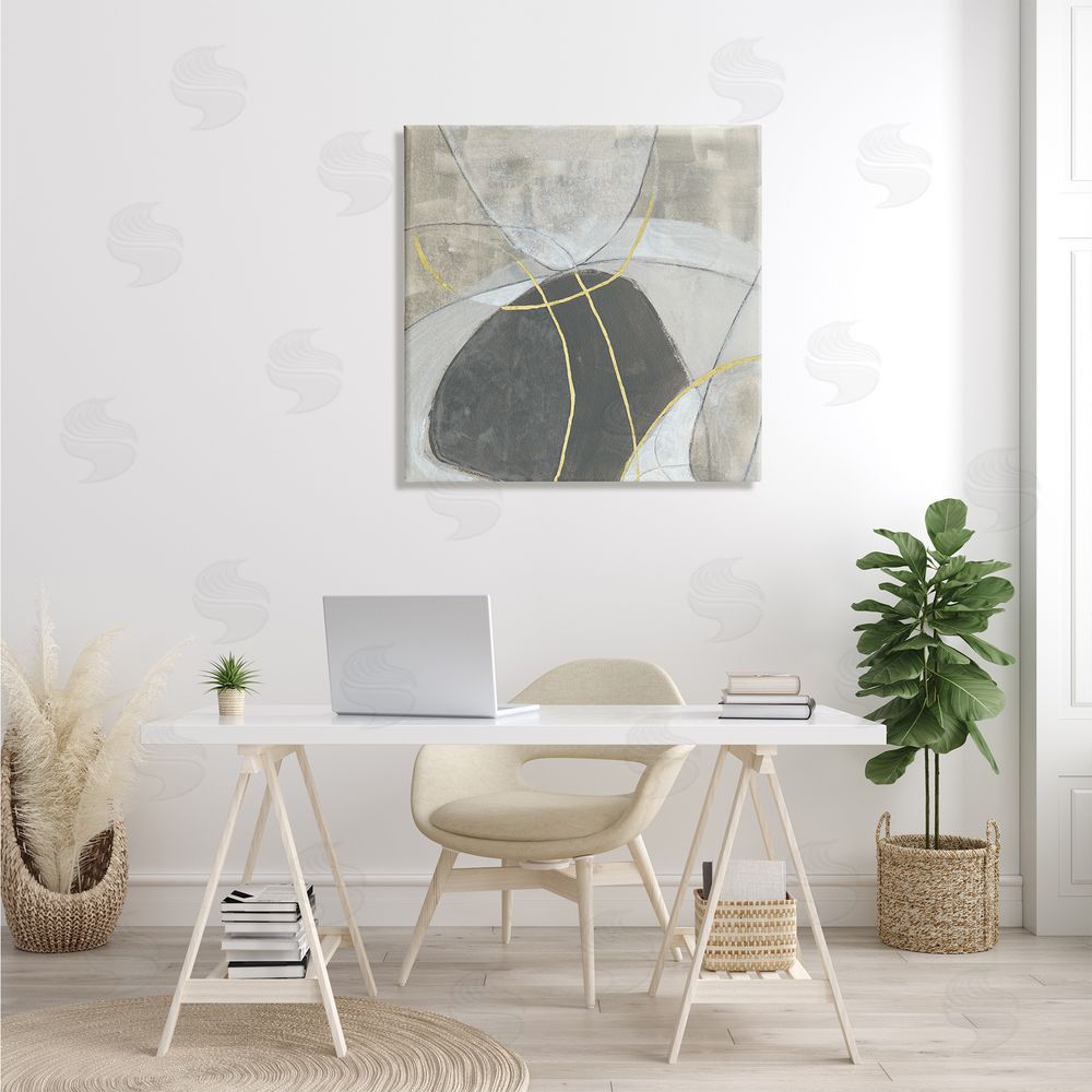 June Erica Vess Neutral Circular Line Abstraction Soft Layered Stones Canvas Wall Art in Room
