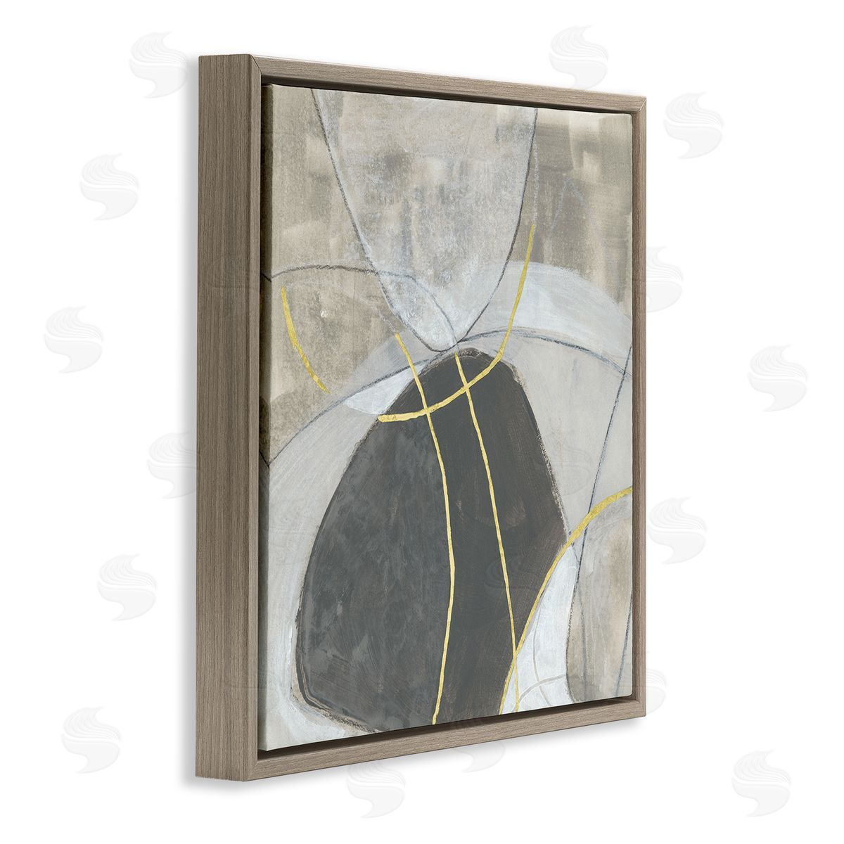 June Erica Vess Neutral Circular Line Abstraction Soft Layered Stones Brown Floating Frame Canvas Wall Art Print