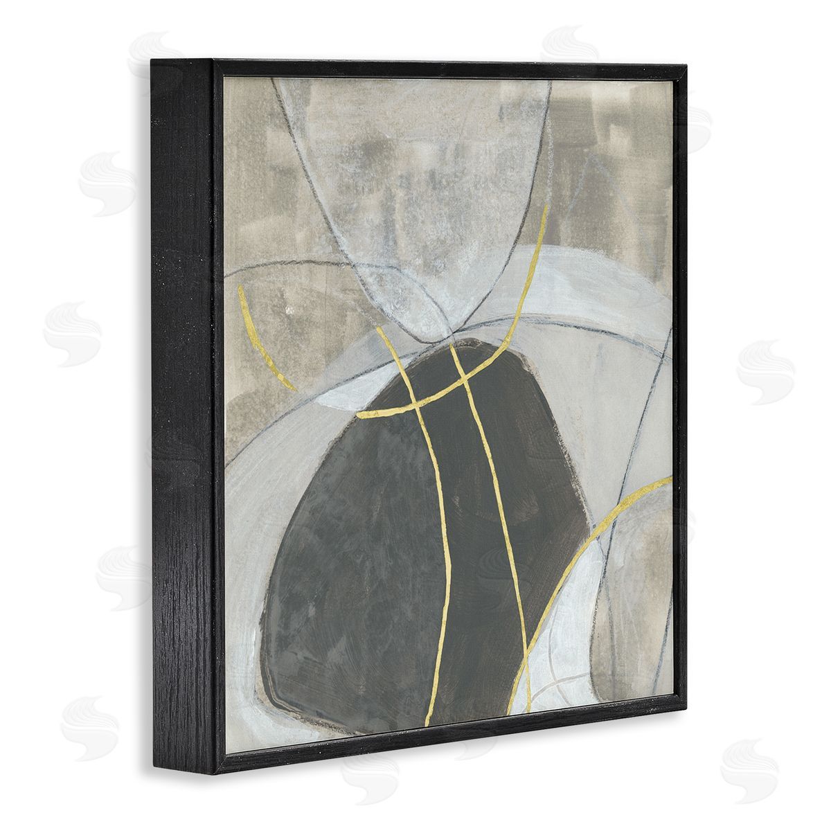 June Erica Vess Neutral Circular Line Abstraction Soft Layered Stones Black Framed Glicee Wall Art Print