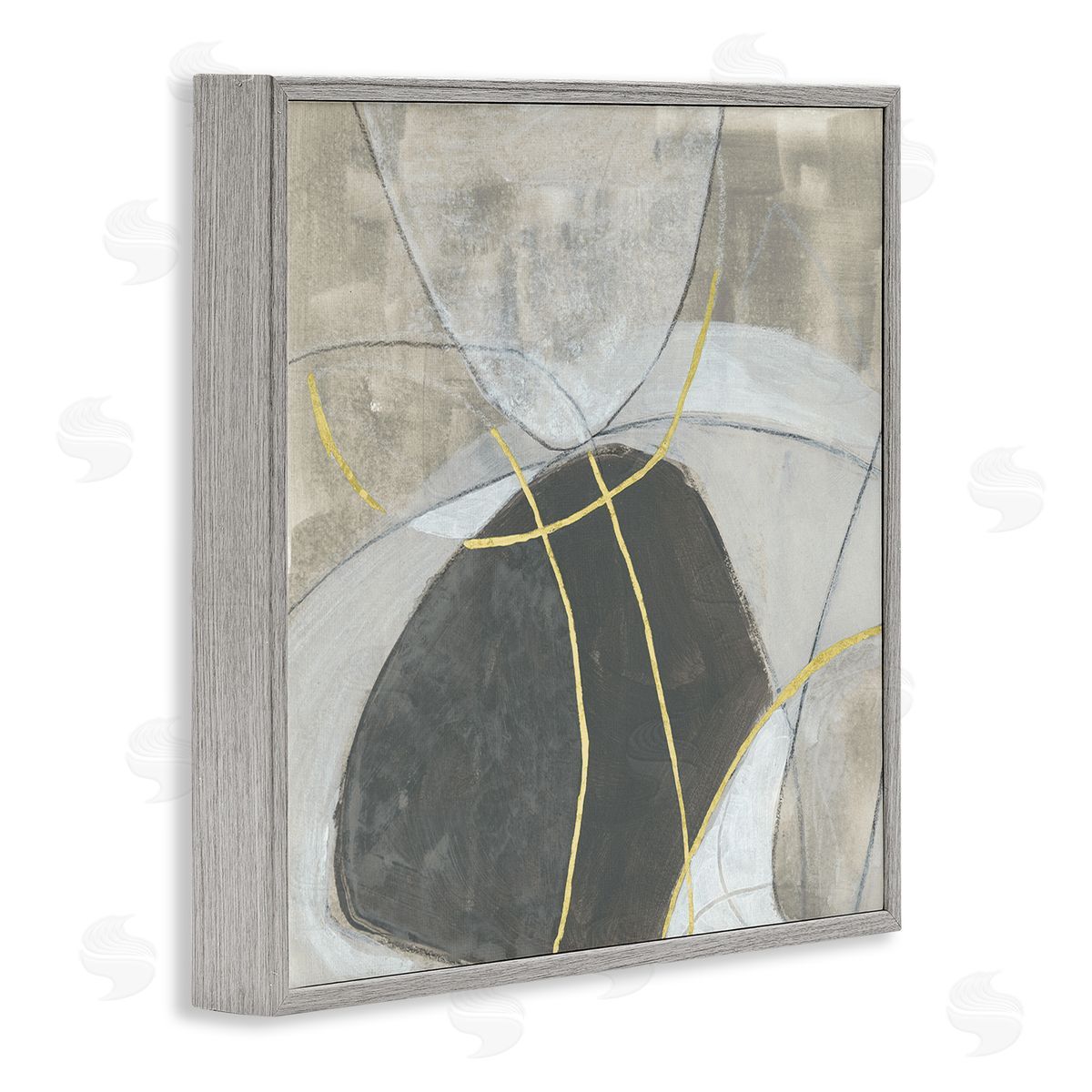 June Erica Vess Neutral Circular Line Abstraction Soft Layered Stones Gray Framed Glicee Wall Art Print