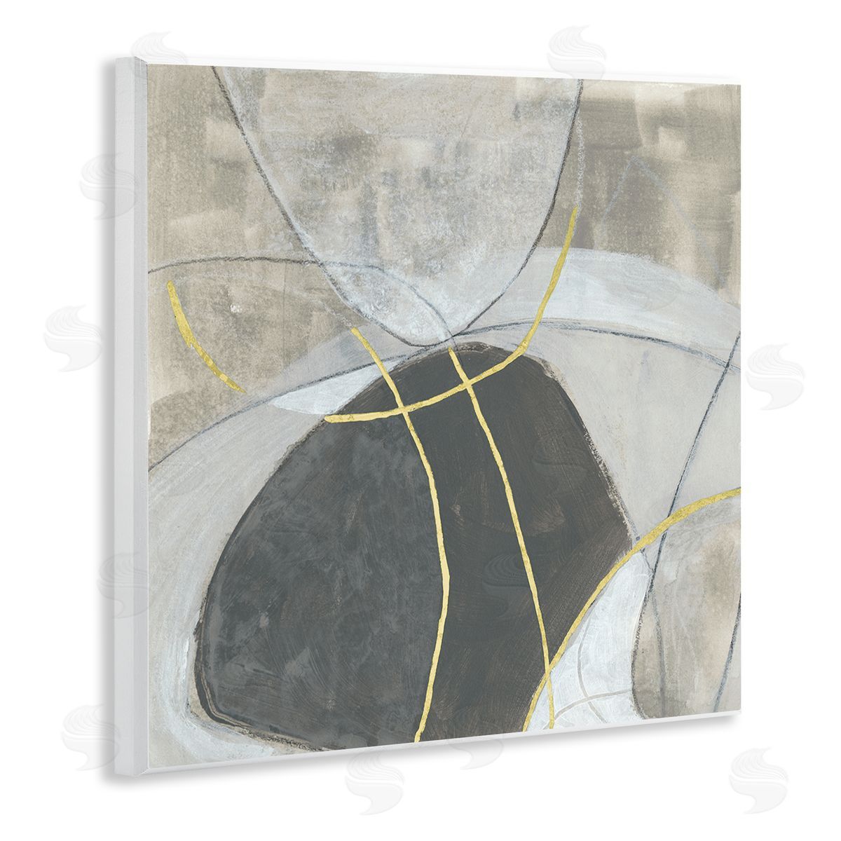 June Erica Vess Neutral Circular Line Abstraction Soft Layered Stones Wooden Wall Plaque Art Print