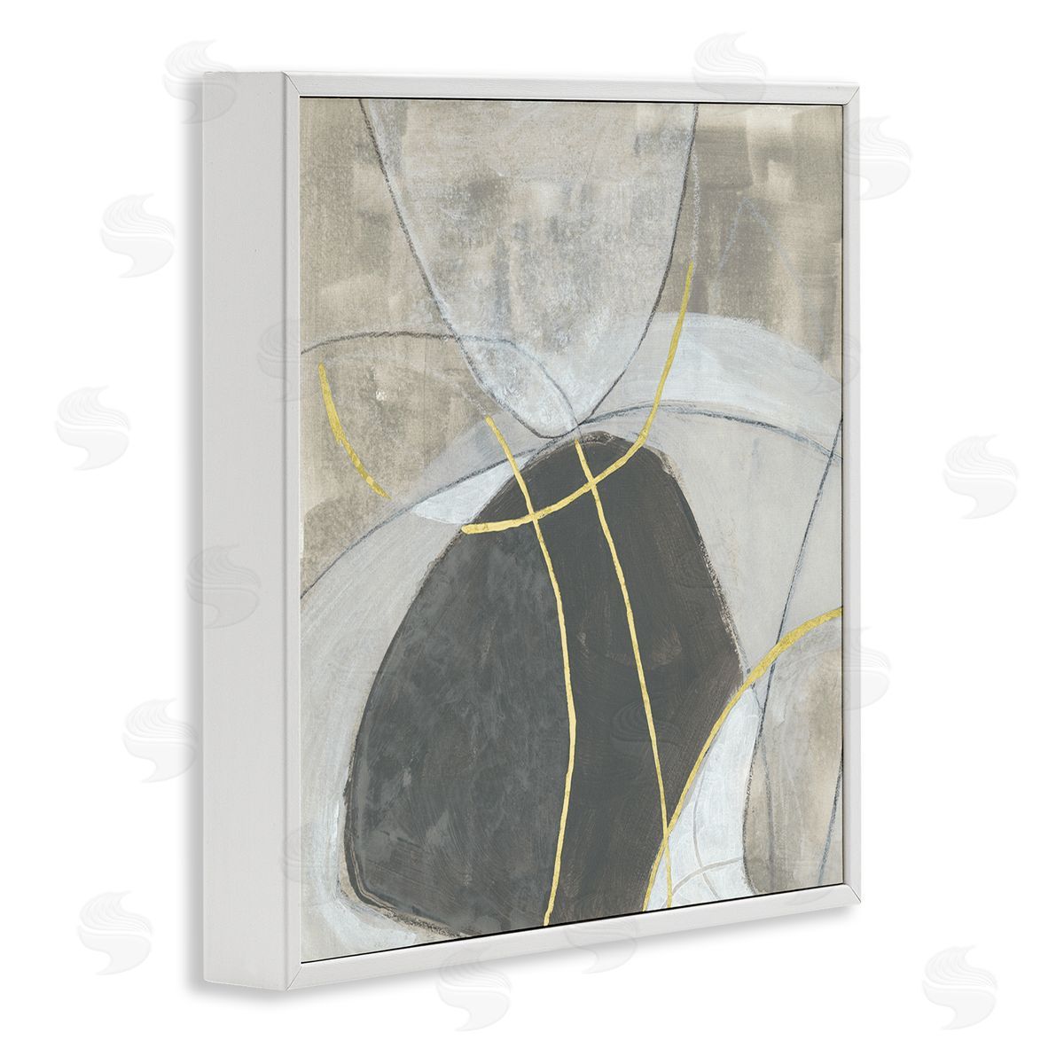 June Erica Vess Neutral Circular Line Abstraction Soft Layered Stones White Framed Glicee Wall Art Print