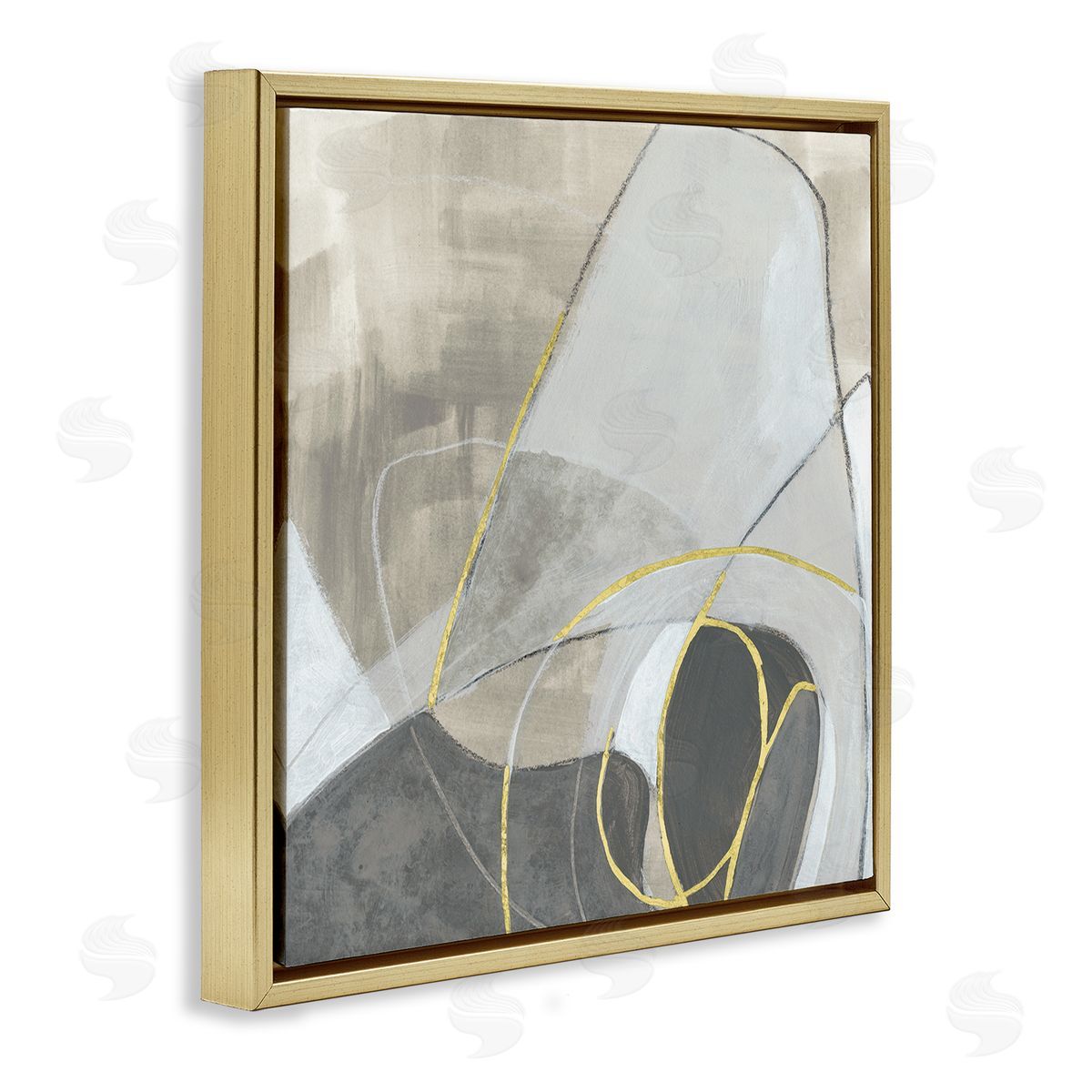 June Erica Vess Busy Rocky Landscape Abstraction Organic Circular Shapes Gold Floating Frame Canvas Wall Art Print