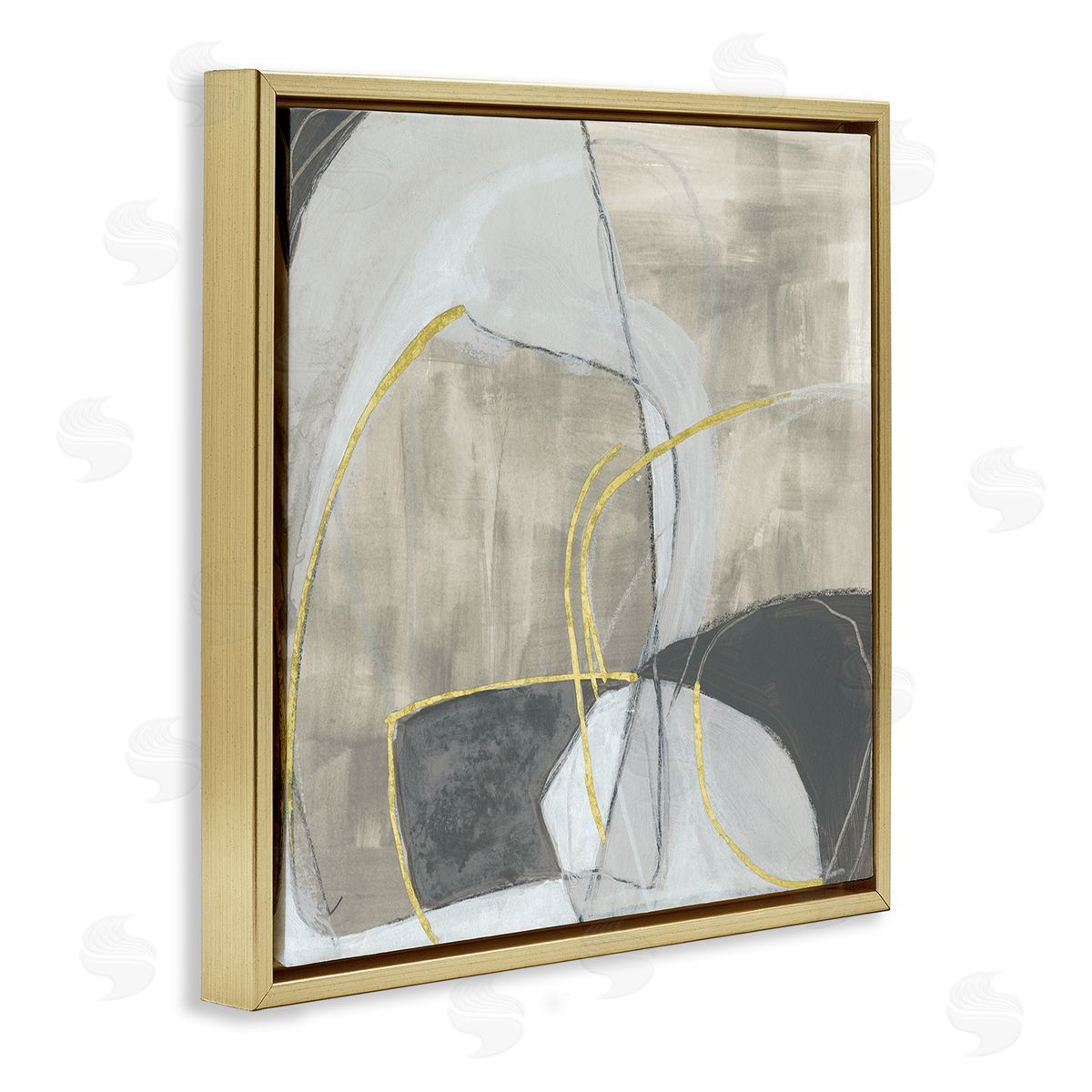 June Erica Vess Abstract Stone Arrangement Organic Round Circular Shapes Gold Floating Frame Canvas Wall Art Print