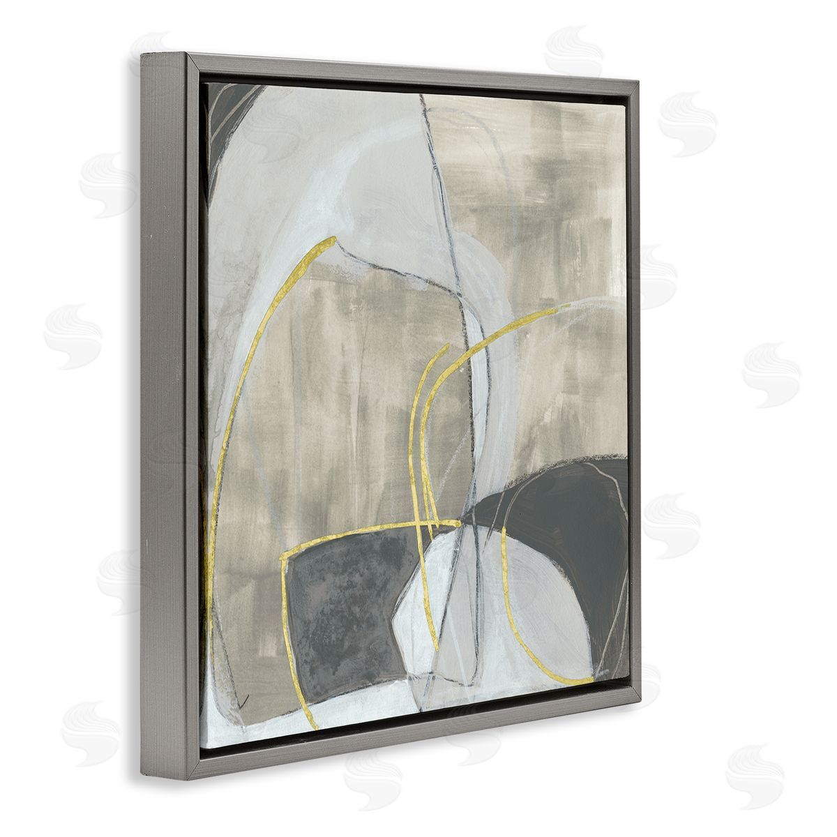 June Erica Vess Abstract Stone Arrangement Organic Round Circular Shapes Gray Floating Frame Canvas Wall Art Print