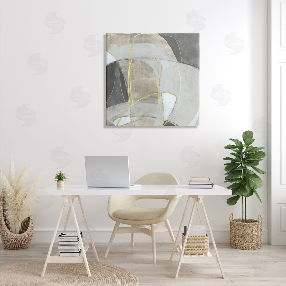 June Erica Vess Rocky Landscape Abstraction Neutral Tone Circular Shapes Canvas Wall Art in Room