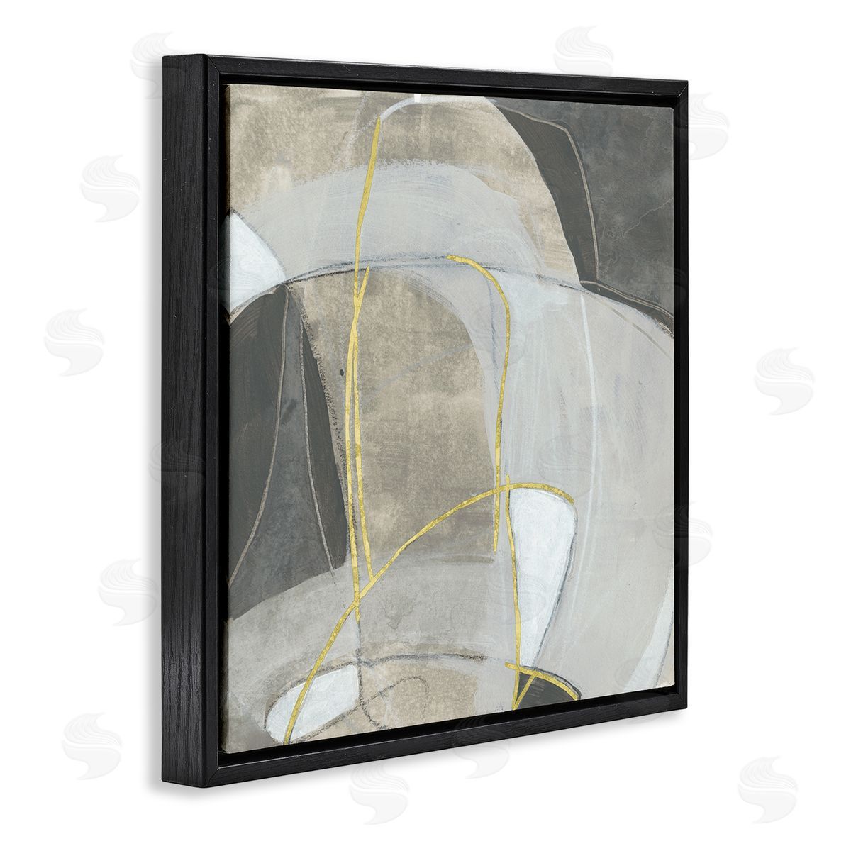 June Erica Vess Rocky Landscape Abstraction Neutral Tone Circular Shapes Black Floating Frame Canvas Wall Art Print