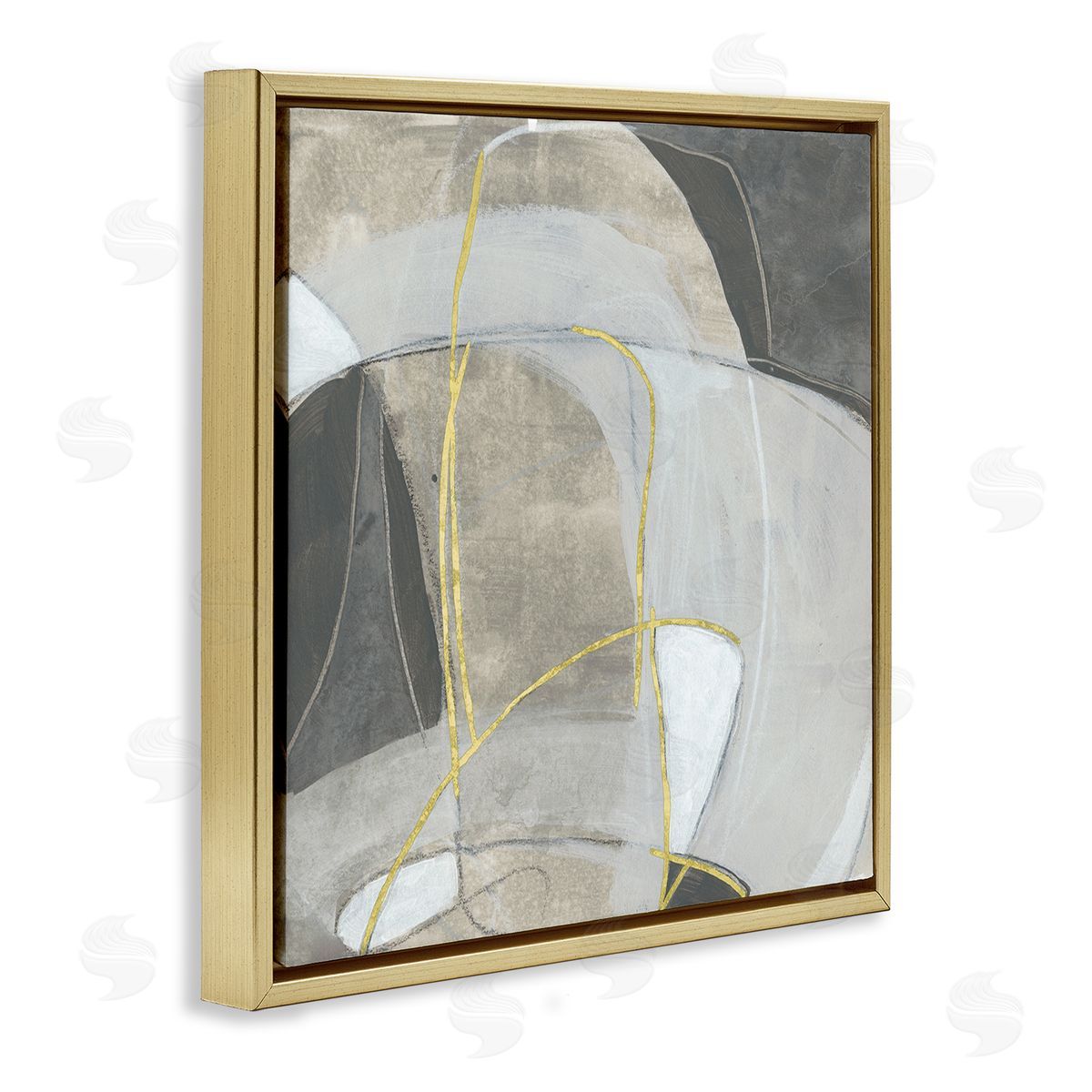 June Erica Vess Rocky Landscape Abstraction Neutral Tone Circular Shapes Gold Floating Frame Canvas Wall Art Print