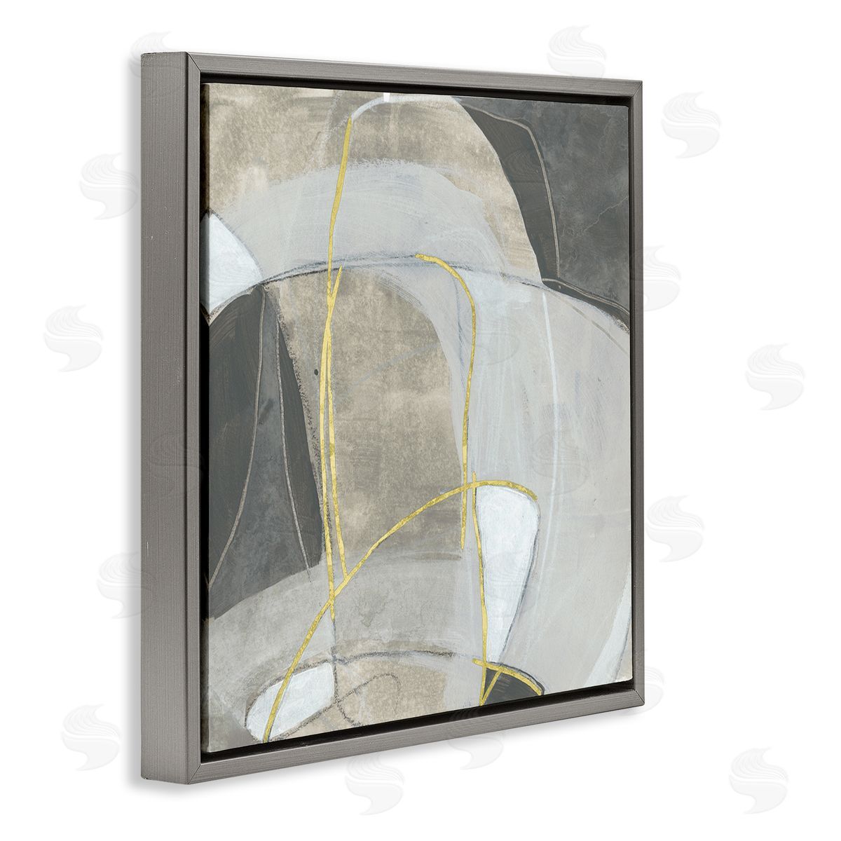 June Erica Vess Rocky Landscape Abstraction Neutral Tone Circular Shapes Gray Floating Frame Canvas Wall Art Print