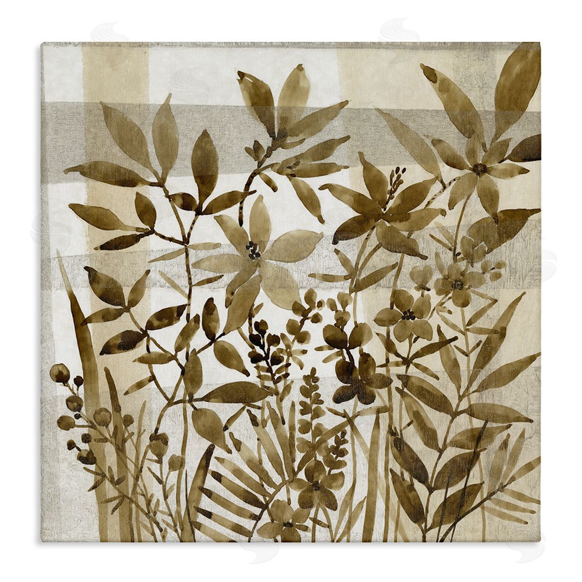 Tim O'Toole Antique Field of Wildflowers Brown Tan Abstraction Stretched Canvas Wall Art Print