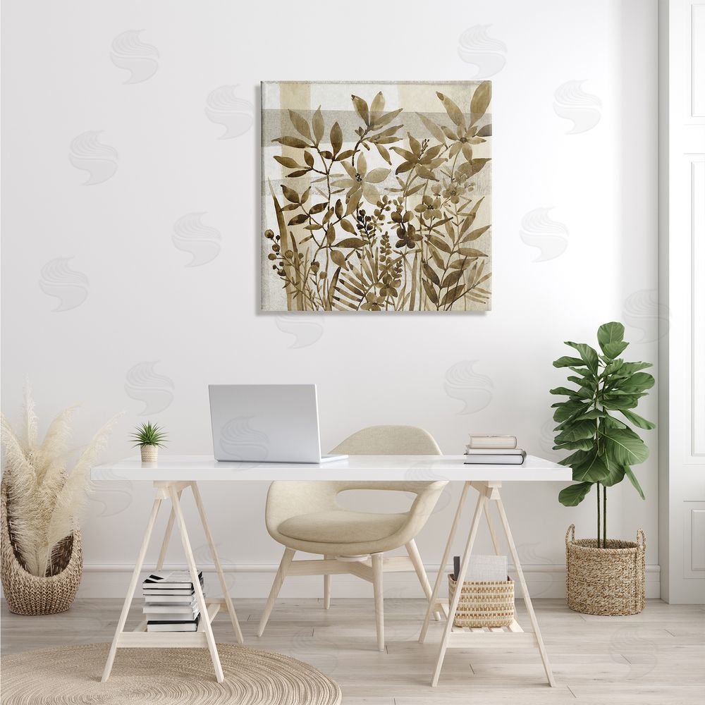 Tim O'Toole Antique Field of Wildflowers Brown Tan Abstraction Canvas Wall Art in Room
