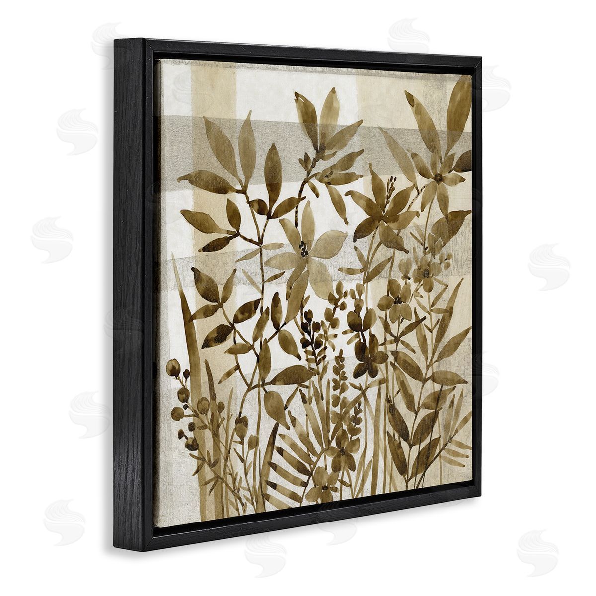 Tim O'Toole Antique Field of Wildflowers Brown Tan Abstraction Black Floating Frame Canvas Wall Art Print