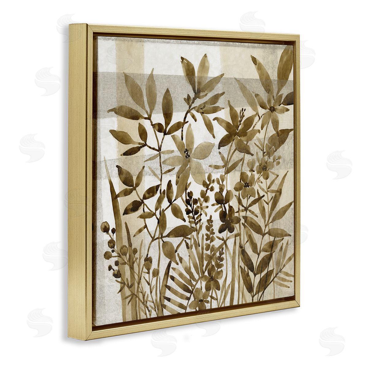 Tim O'Toole Antique Field of Wildflowers Brown Tan Abstraction Gold Floating Frame Canvas Wall Art Print
