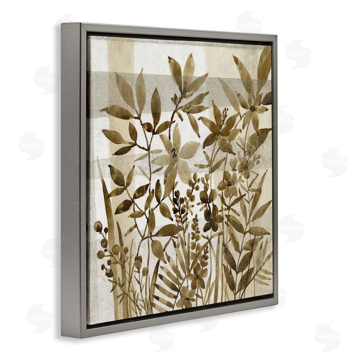 Tim O'Toole Antique Field of Wildflowers Brown Tan Abstraction Gray Floating Frame Canvas Wall Art Print