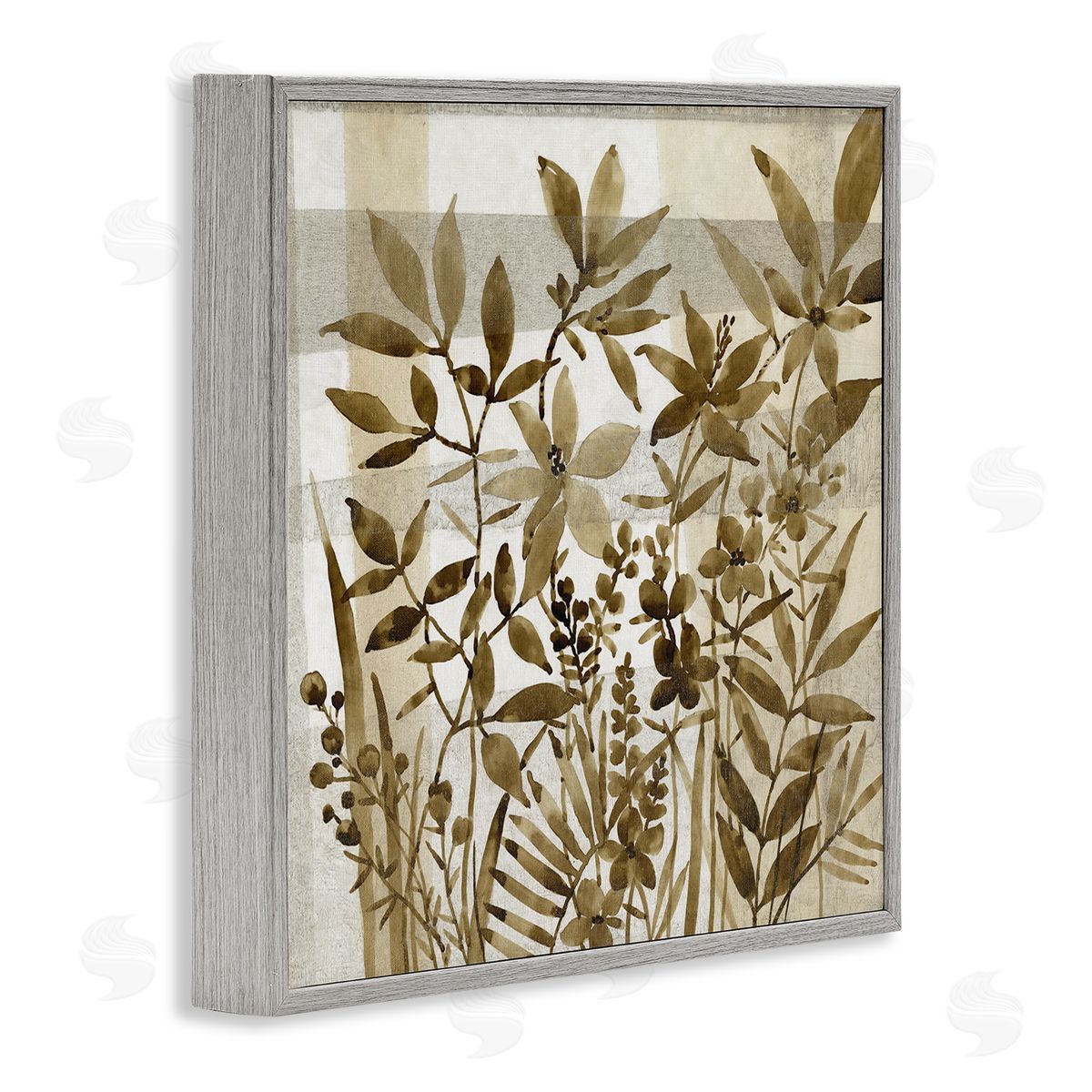 Tim O'Toole Antique Field of Wildflowers Brown Tan Abstraction Gray Framed Glicee Wall Art Print