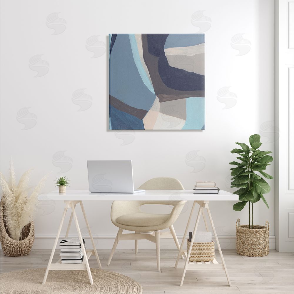 June Erica Vess Arrangement of Coastal Shapes Geometric Abstraction Blue Grey Canvas Wall Art in Room