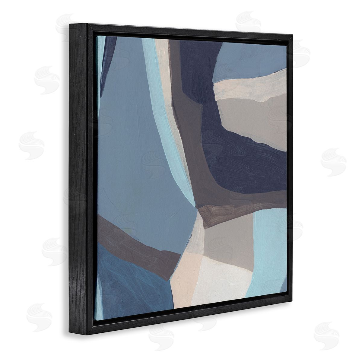 June Erica Vess Arrangement of Coastal Shapes Geometric Abstraction Blue Grey Black Floating Frame Canvas Wall Art Print
