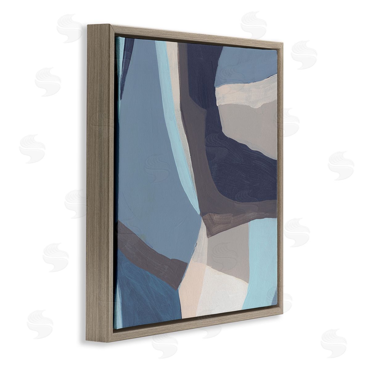 June Erica Vess Arrangement of Coastal Shapes Geometric Abstraction Blue Grey Brown Floating Frame Canvas Wall Art Print