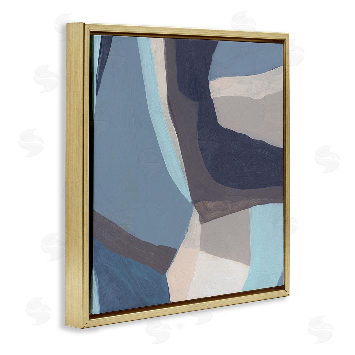 June Erica Vess Arrangement of Coastal Shapes Geometric Abstraction Blue Grey Gold Floating Frame Canvas Wall Art Print