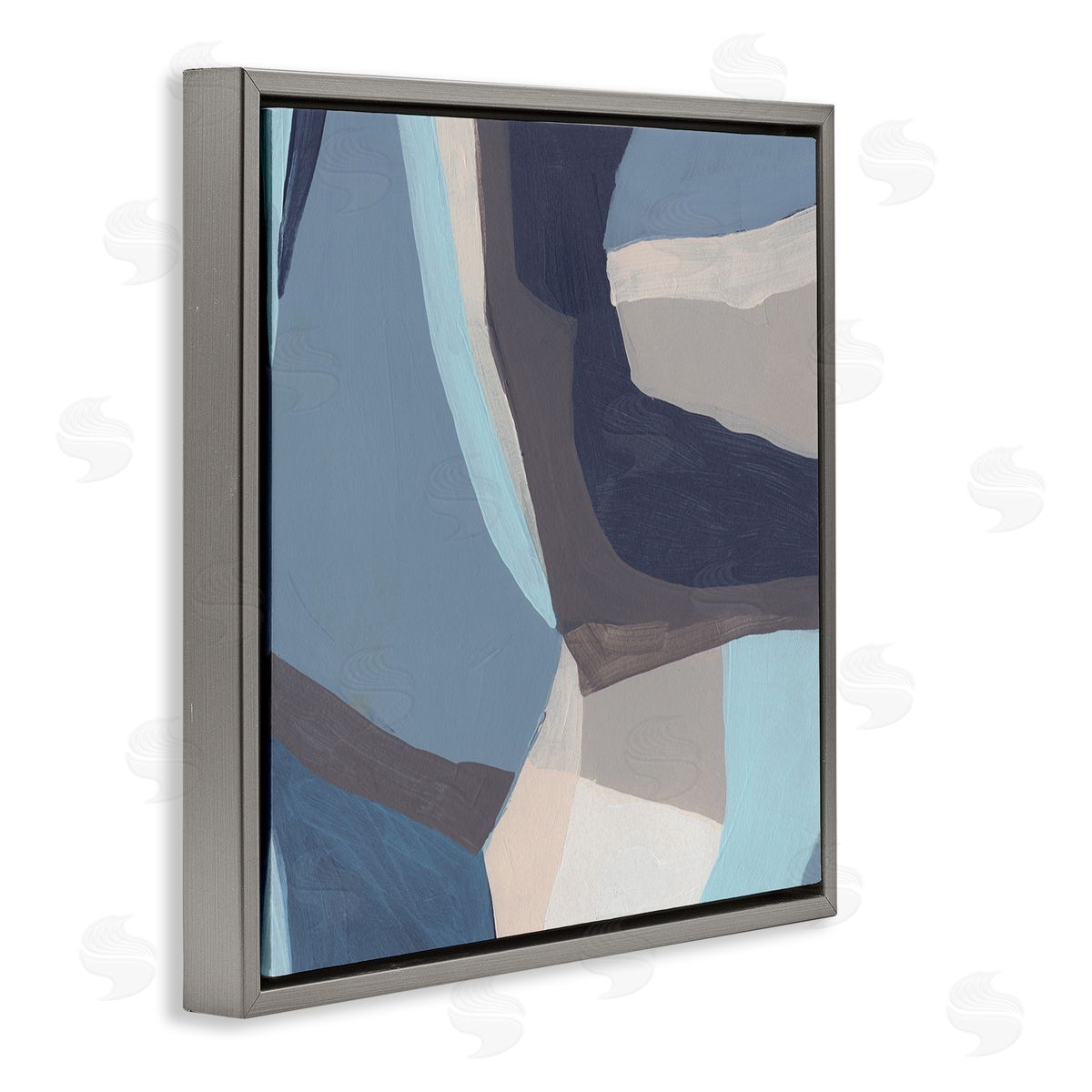 June Erica Vess Arrangement of Coastal Shapes Geometric Abstraction Blue Grey Gray Floating Frame Canvas Wall Art Print