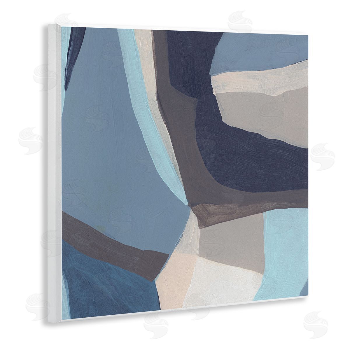 June Erica Vess Arrangement of Coastal Shapes Geometric Abstraction Blue Grey Wooden Wall Plaque Art Print