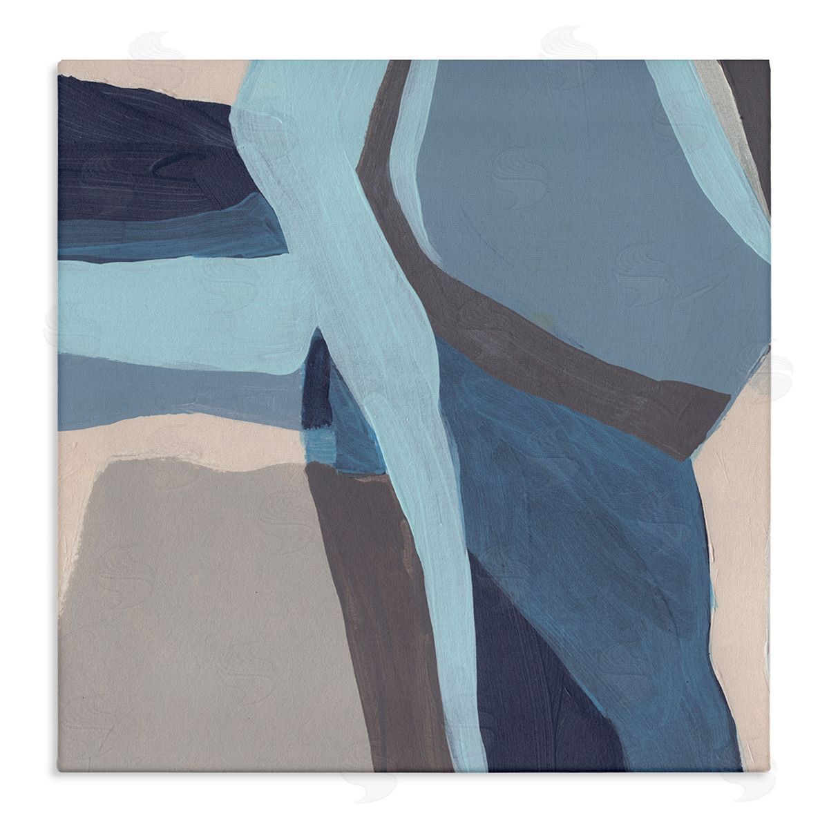 June Erica Vess Coastal Stream Abstraction Geometric Shape Arrangement Blue Grey Stretched Canvas Wall Art Print