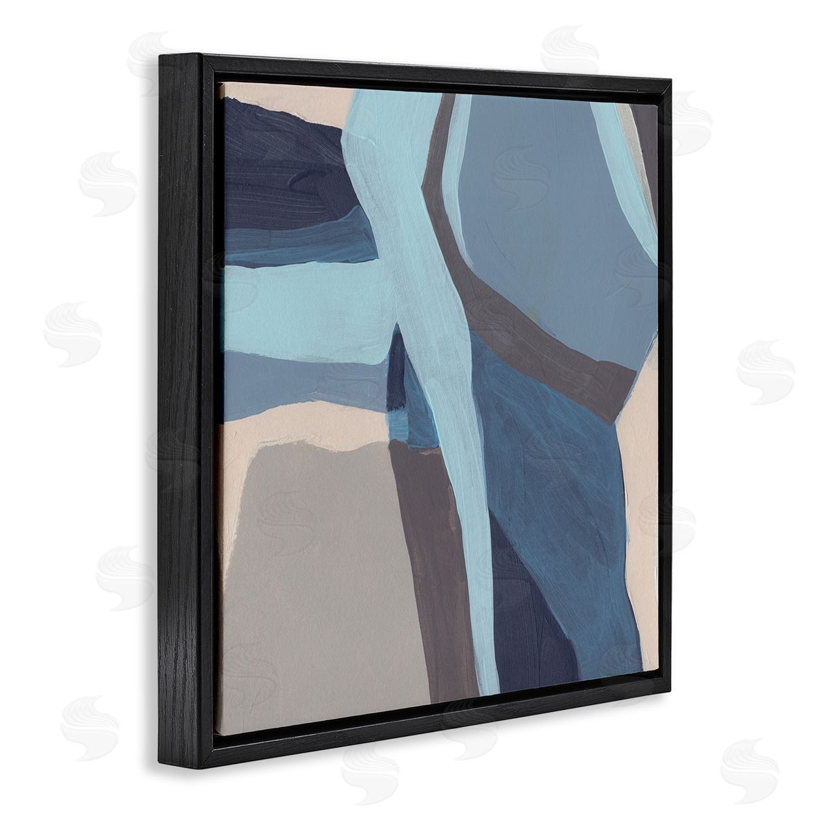 June Erica Vess Coastal Stream Abstraction Geometric Shape Arrangement Blue Grey Black Floating Frame Canvas Wall Art Print