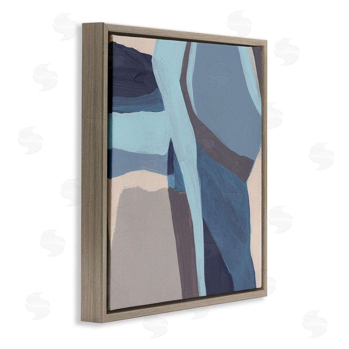 June Erica Vess Coastal Stream Abstraction Geometric Shape Arrangement Blue Grey Brown Floating Frame Canvas Wall Art Print