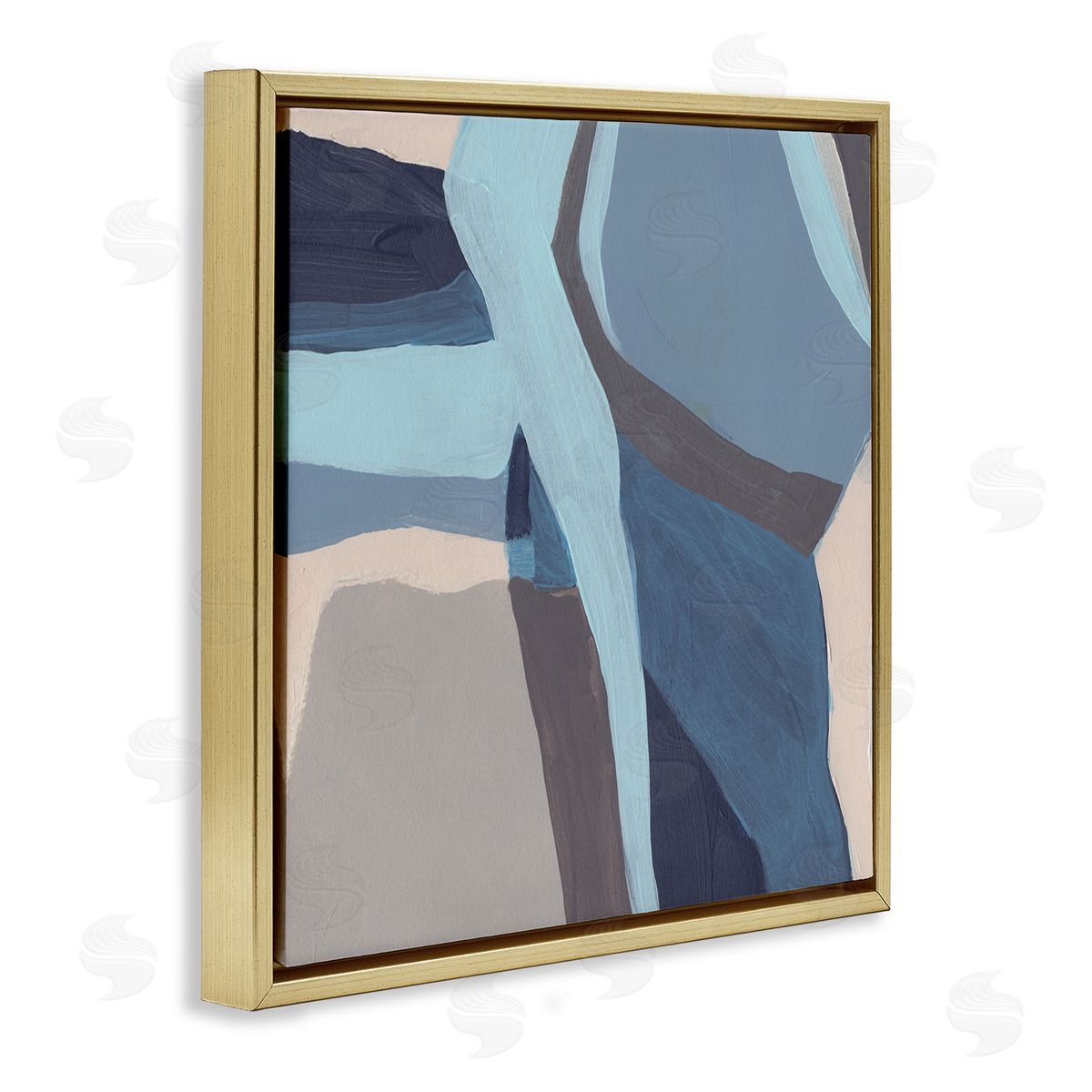 June Erica Vess Coastal Stream Abstraction Geometric Shape Arrangement Blue Grey Gold Floating Frame Canvas Wall Art Print