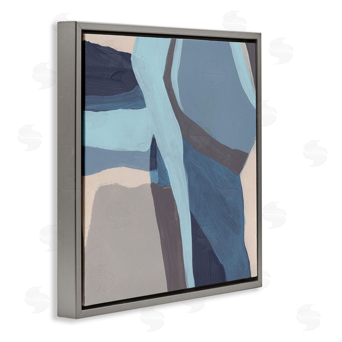 June Erica Vess Coastal Stream Abstraction Geometric Shape Arrangement Blue Grey Gray Floating Frame Canvas Wall Art Print