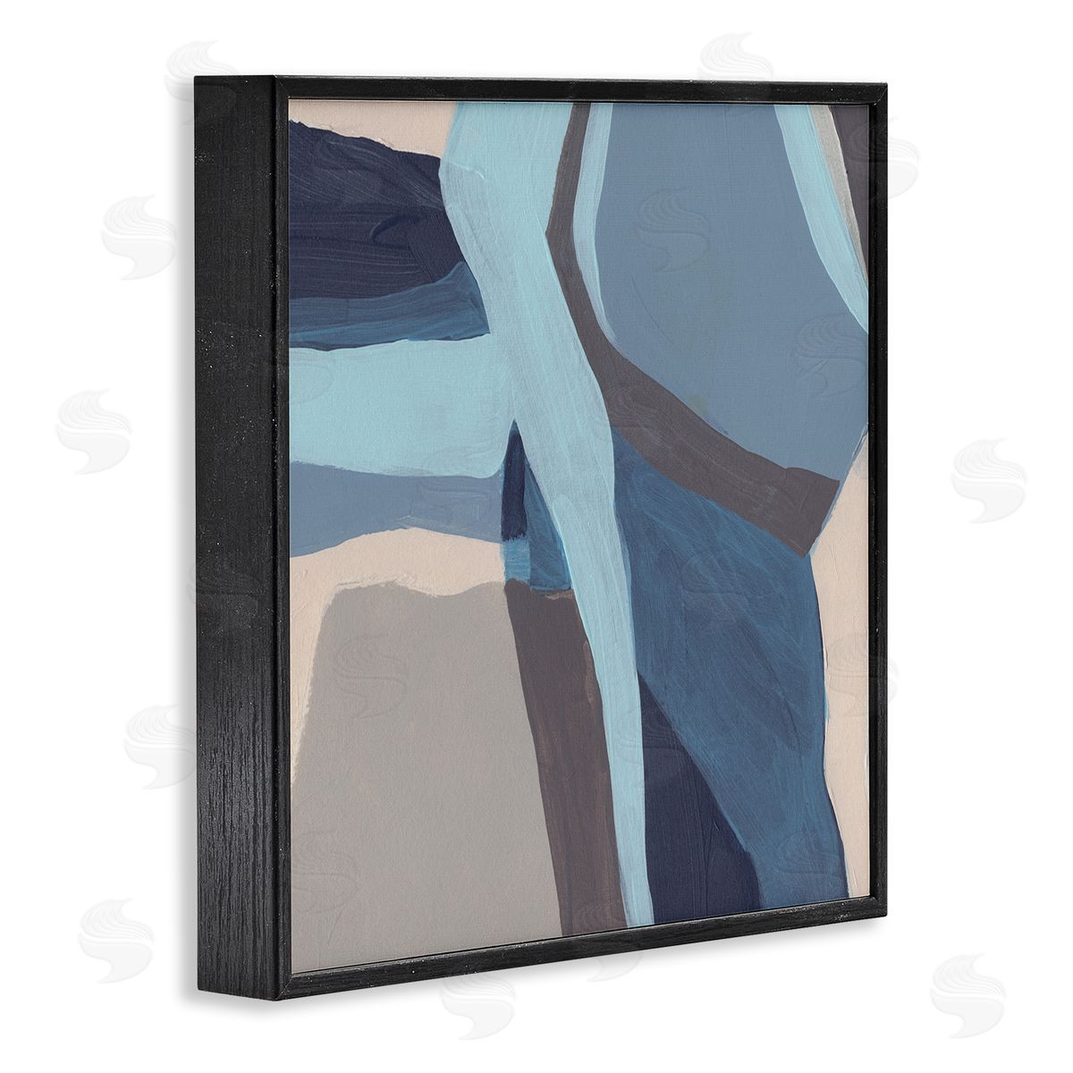 June Erica Vess Coastal Stream Abstraction Geometric Shape Arrangement Blue Grey Black Framed Glicee Wall Art Print