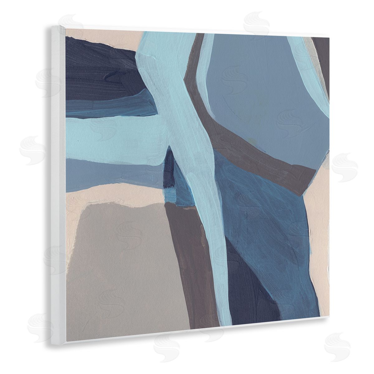 June Erica Vess Coastal Stream Abstraction Geometric Shape Arrangement Blue Grey Wooden Wall Plaque Art Print